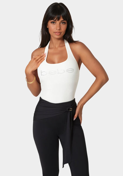 Bebe Logo Halter Neck Rib Tank
