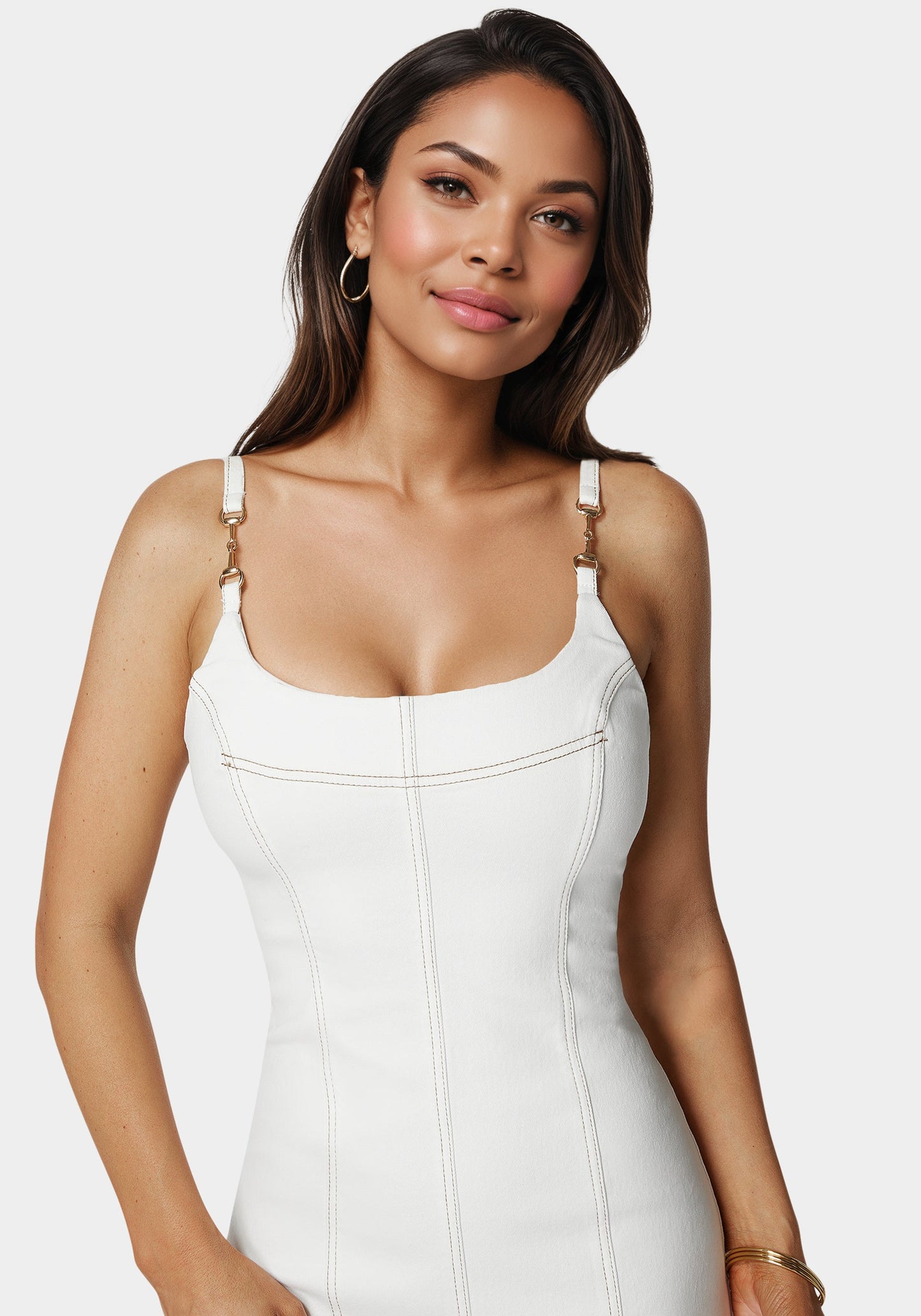 White Fitted Denim Dress