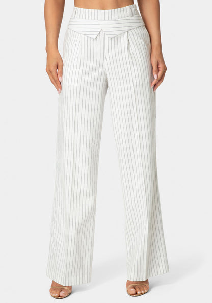 Tailored Pinstripe Straight Wide Leg Pant