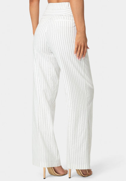 Tailored Pinstripe Straight Wide Leg Pant