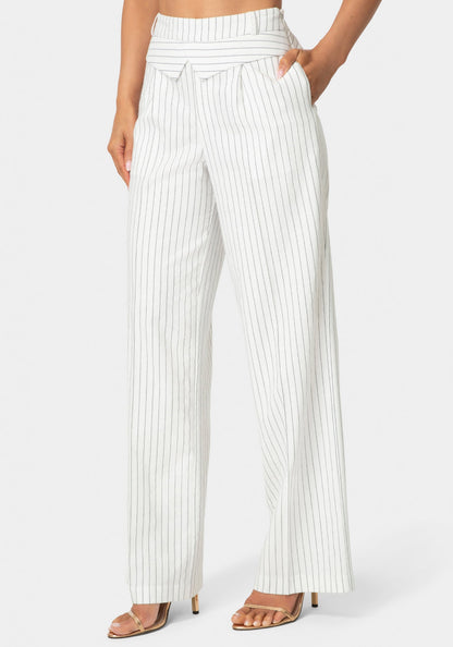 Tailored Pinstripe Straight Wide Leg Pant