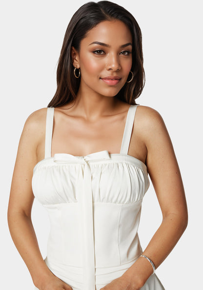 Tie Front Ruched Bust Satin Corset