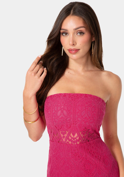 Lace Illusion Strapless Midi Dress
