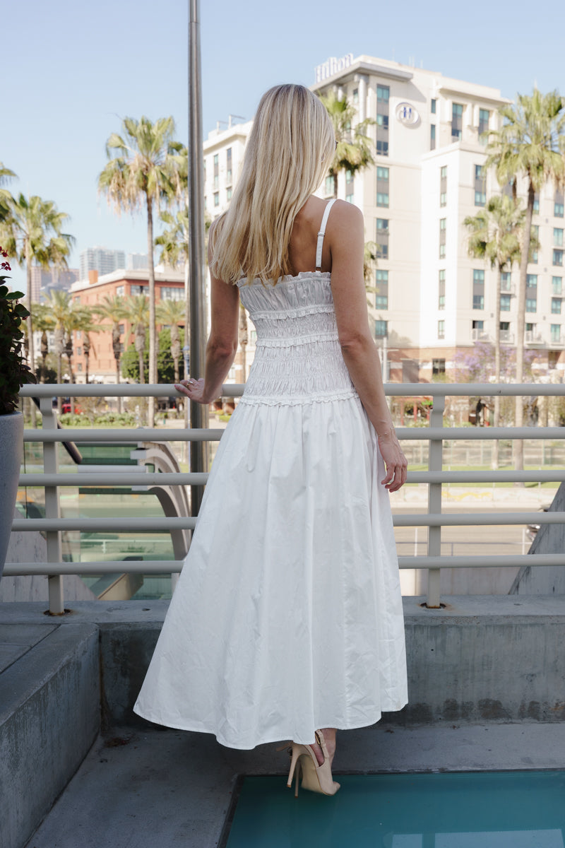 Janine Sleeveless Smocked Maxi Dress White