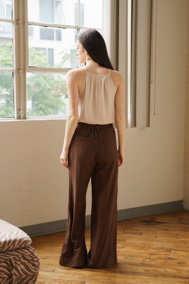 Josephine Sleeveless Pleated Top Beige