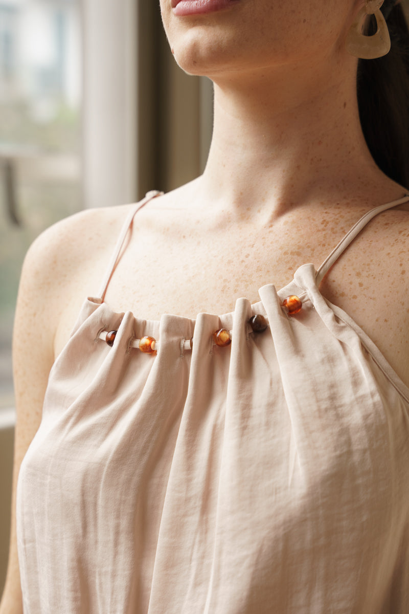 Josephine Sleeveless Pleated Top Beige