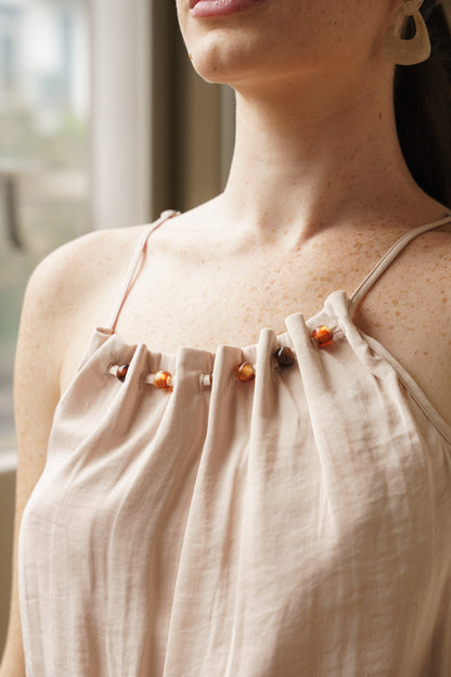 Josephine Sleeveless Pleated Top Beige