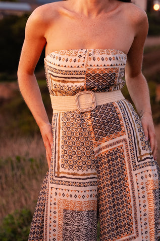 Nyx Large Weaved Faux Pearl Belt Beige