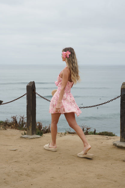 Tindra Sleeveless Halter Floral Print Mini Dress Pink