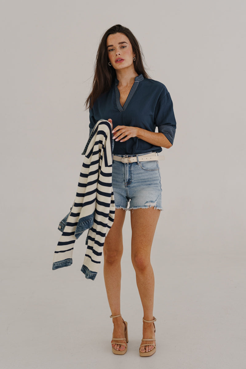 Lioran High Rise Frayed Hem Distressed Denim Shorts Light Wash