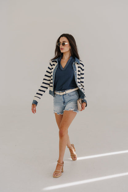 Lioran High Rise Frayed Hem Distressed Denim Shorts Light Wash
