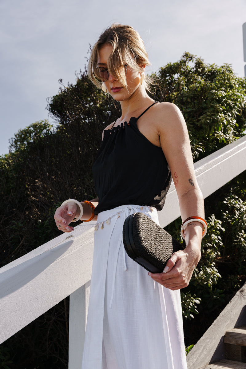 Seraphine High Waist Wrap Midi Skirt White