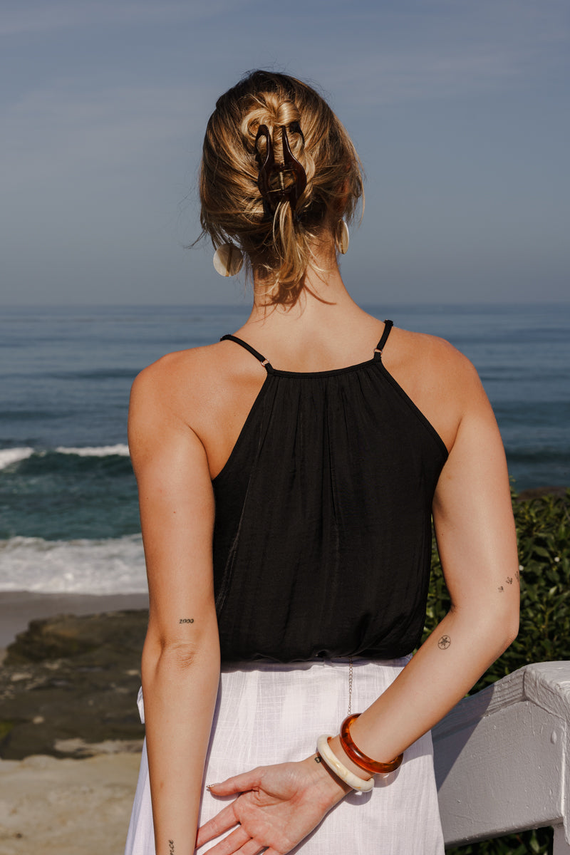 Josephine Sleeveless Pleated Top Black