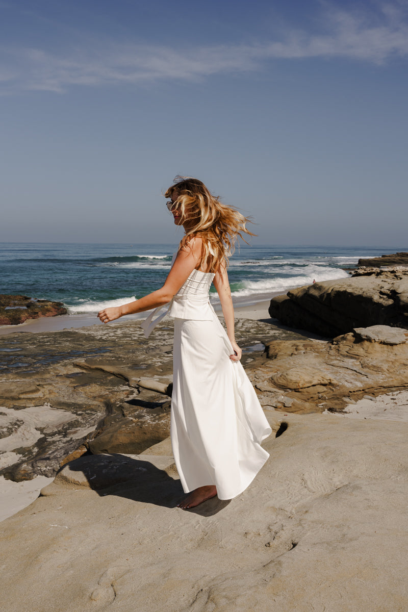 Piper Sleeveless Halter Waist Tie Top And High Waist Maxi Skirt Set White