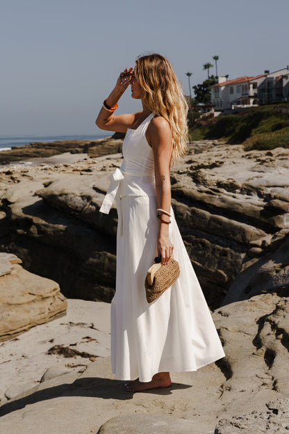 Piper Sleeveless Halter Waist Tie Top And High Waist Maxi Skirt Set White