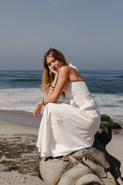 Piper Sleeveless Halter Waist Tie Top And High Waist Maxi Skirt Set White