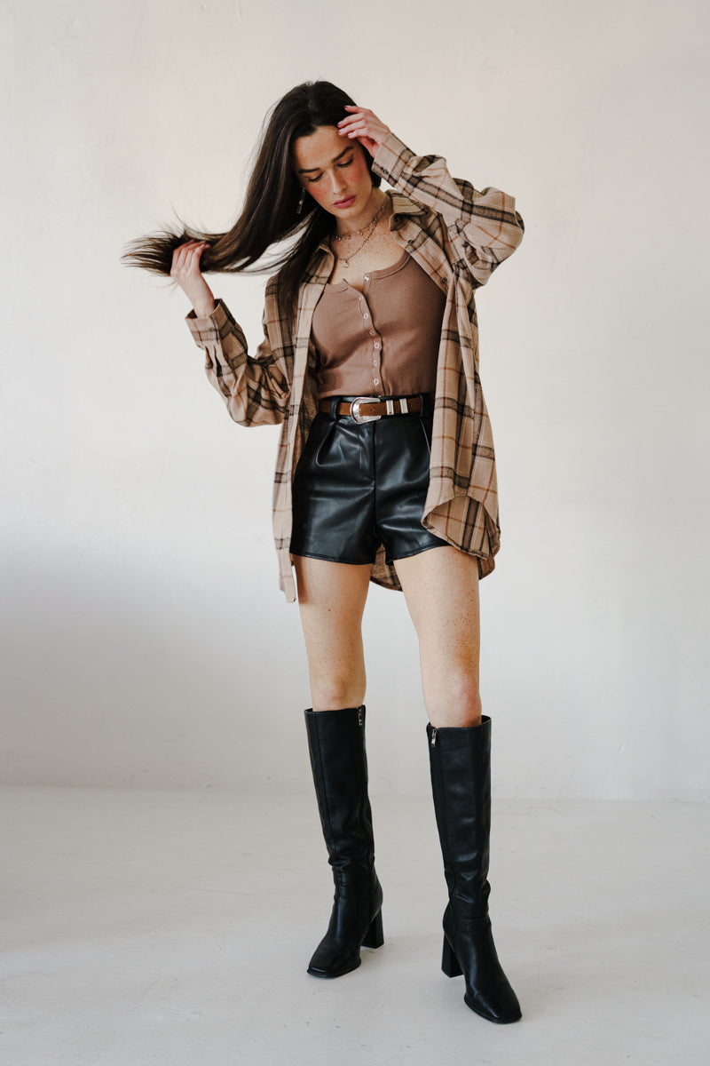 Regan Faux Suede Rectangle Buckle Belt Brown