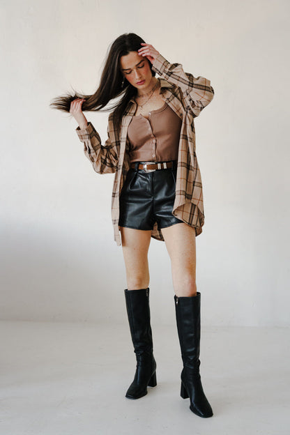 Regan Faux Suede Rectangle Buckle Belt Brown