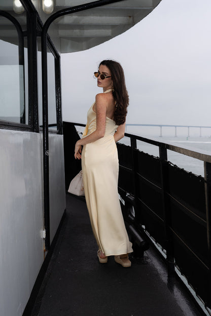 Thessaly Sleeveless Halter Open Back Maxi Dress Yellow