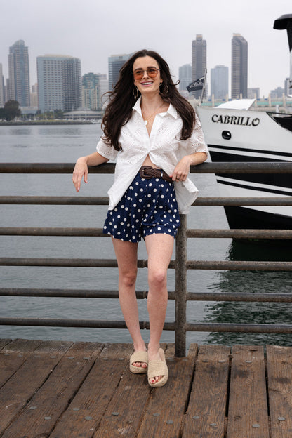 Juniper High Waist Polka Dot Print Shorts Navy
