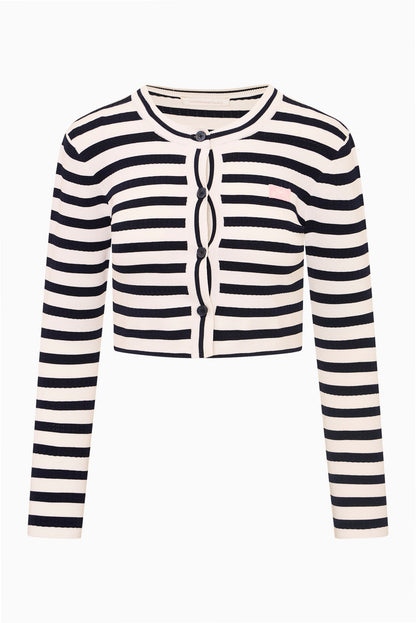 Avanette Striped Stretch Knit Cardigan