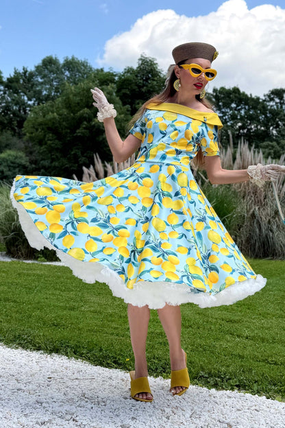 Darlene Blue Lemon Flared Dress