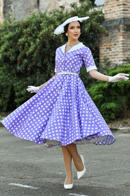 Mollie Lilac Polka Dot Full Circle Shirt Dress