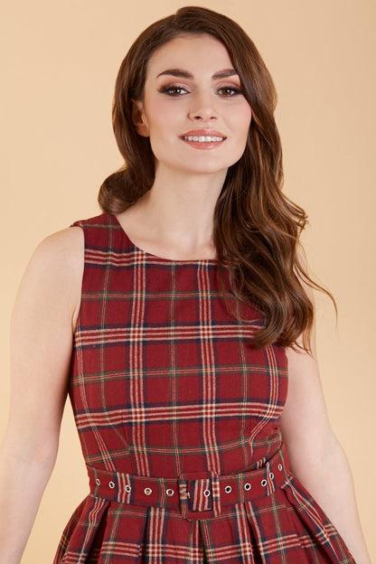 Annie Retro Burgundy Tartan Swing Dress