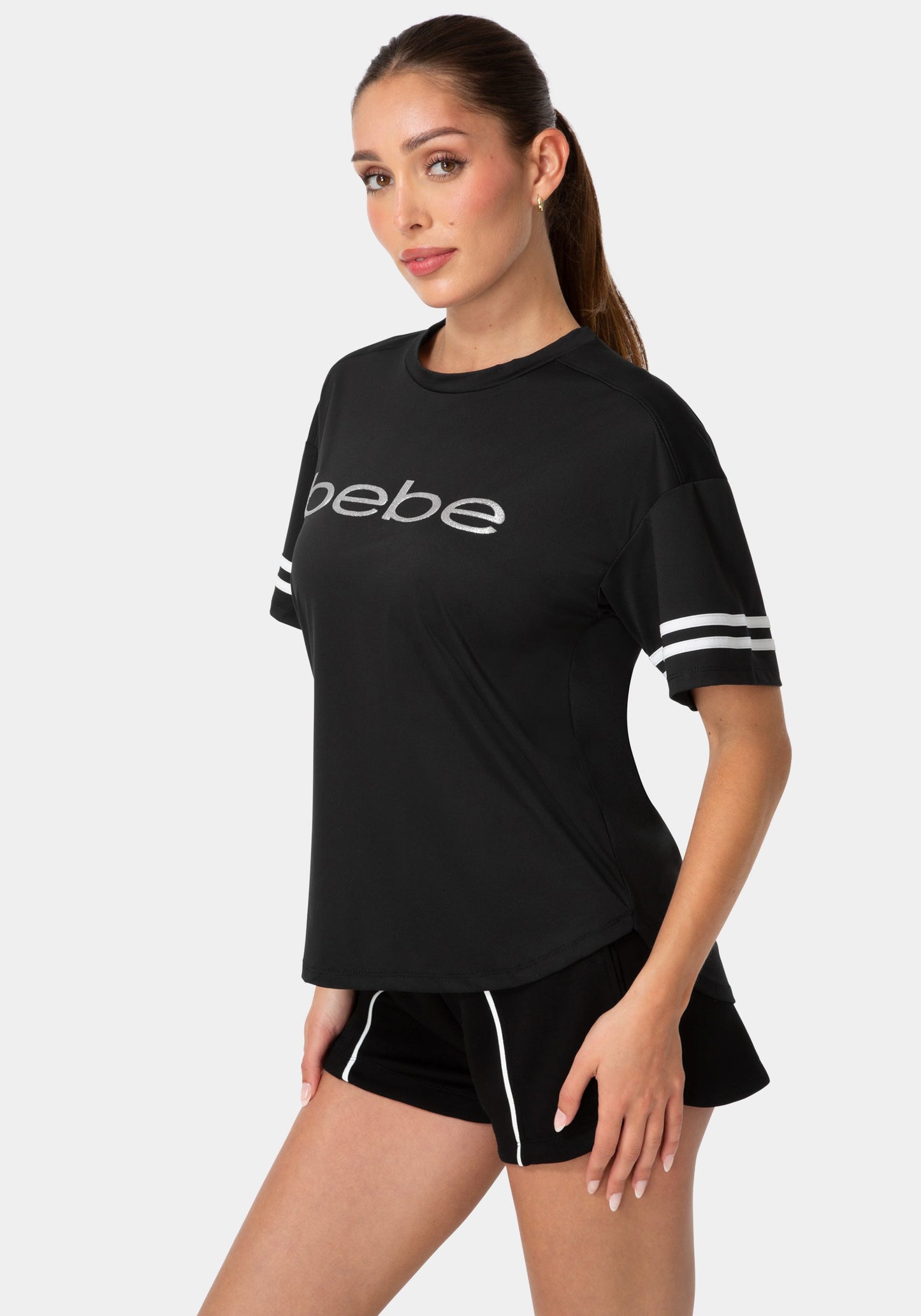 Curved Hem Active Top With Glitter Logo