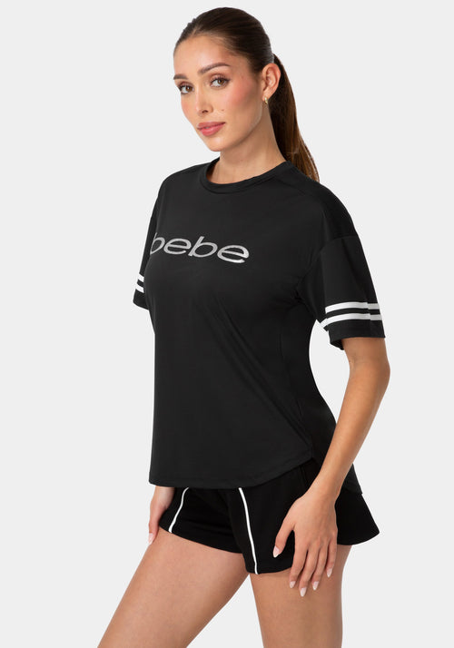 Curved Hem Active Top With Glitter Logo
