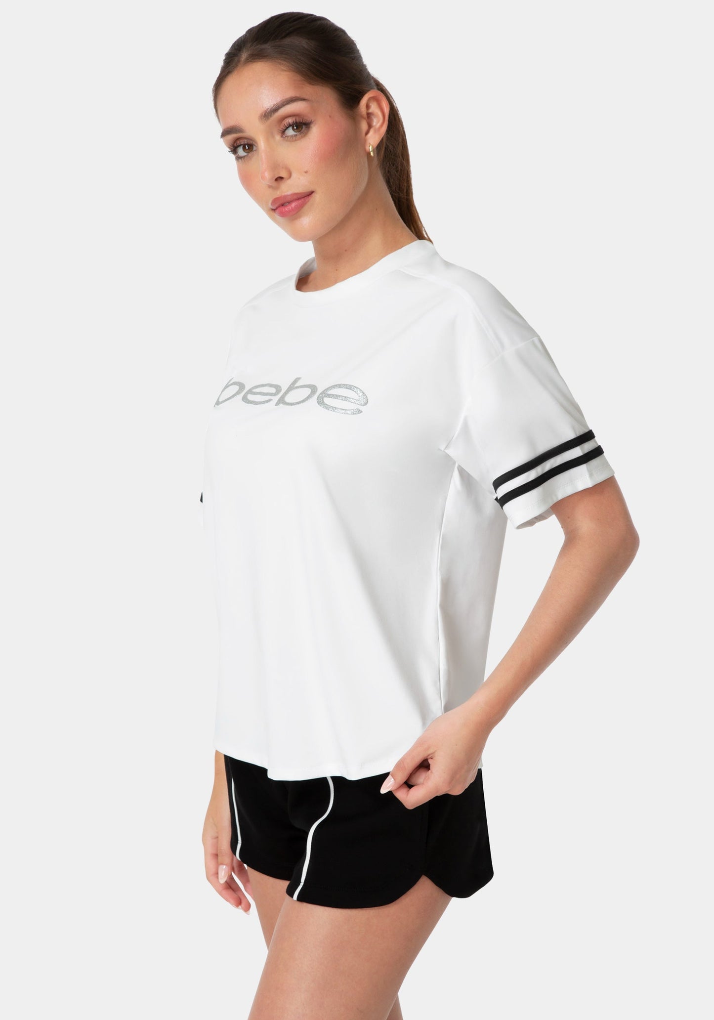 Curved Hem Active Top With Glitter Logo