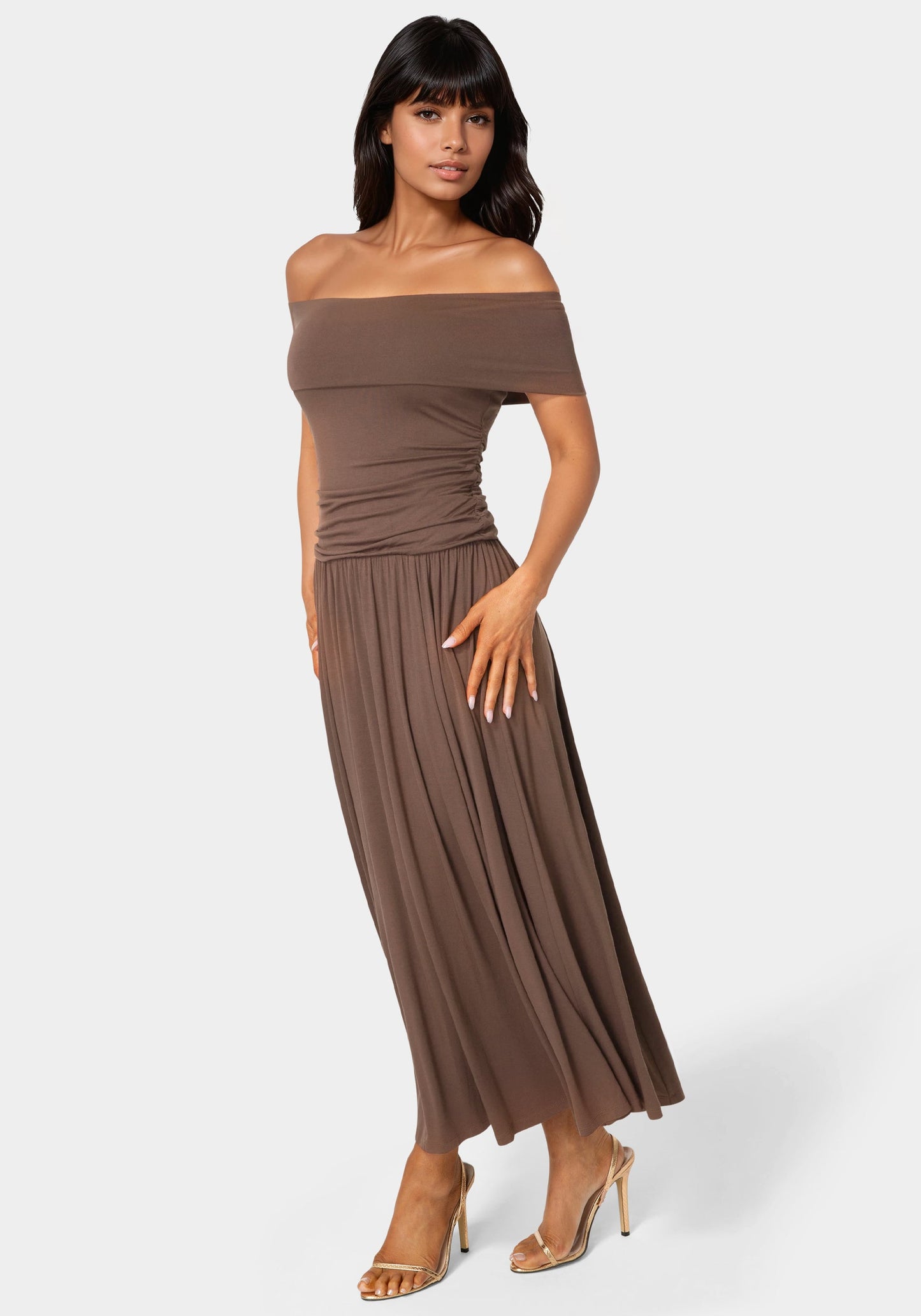 Off the Shoulder Drop Waist Maxi Dress