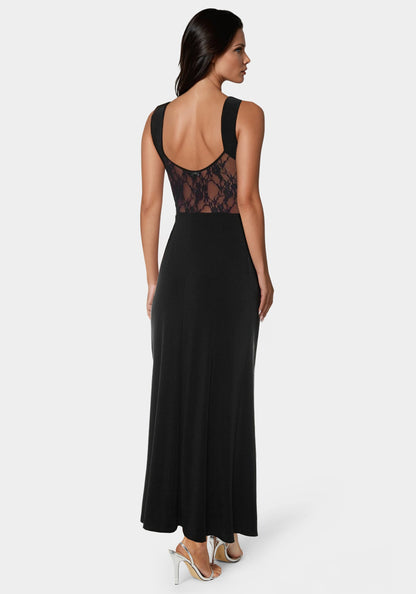 Lace Inset Knit Slip Dress