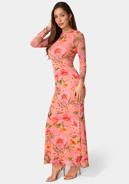 Long Sleeve Mesh Maxi Dress