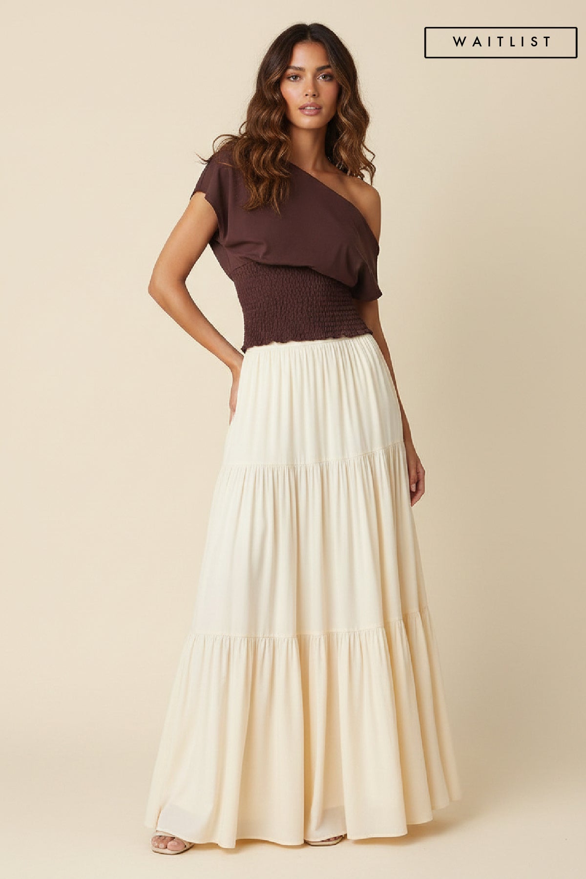 Waitlist 7/20 • Annalise Off The Shoulder Stylish Smocked Top Brown