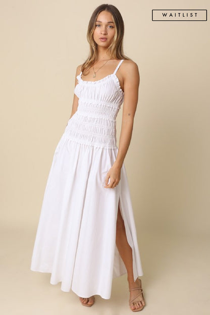 Janine Sleeveless Smocked Maxi Dress White