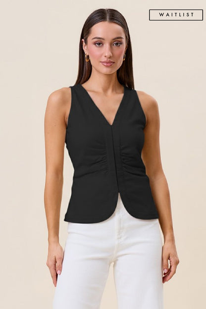 Whitley Sleeveless Shirred Top Black