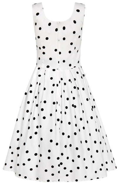 Amanda Scoop Neck Polka Dot Swing Dress in White-Black
