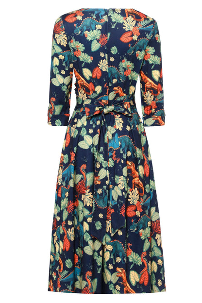 Katherine Long Sleeved Dress in Tropical Leaves/Dinosaurs