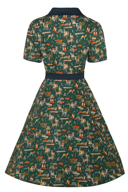 Penelope Dark Green Woodland Shirt Dress