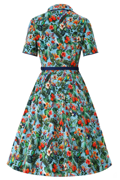 Penelope Tropical Parrot Shirt Dress