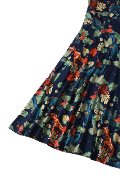 Katherine Long Sleeved Dress in Tropical Leaves/Dinosaurs