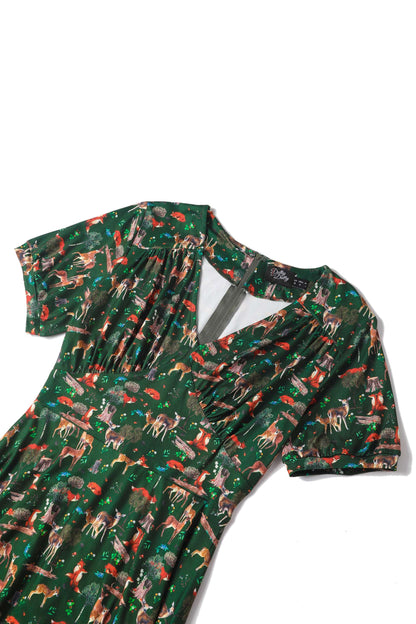 Julia Dark Green Woodland Sleeved Dress