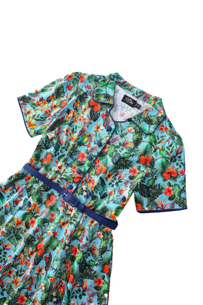 Penelope Tropical Parrot Shirt Dress