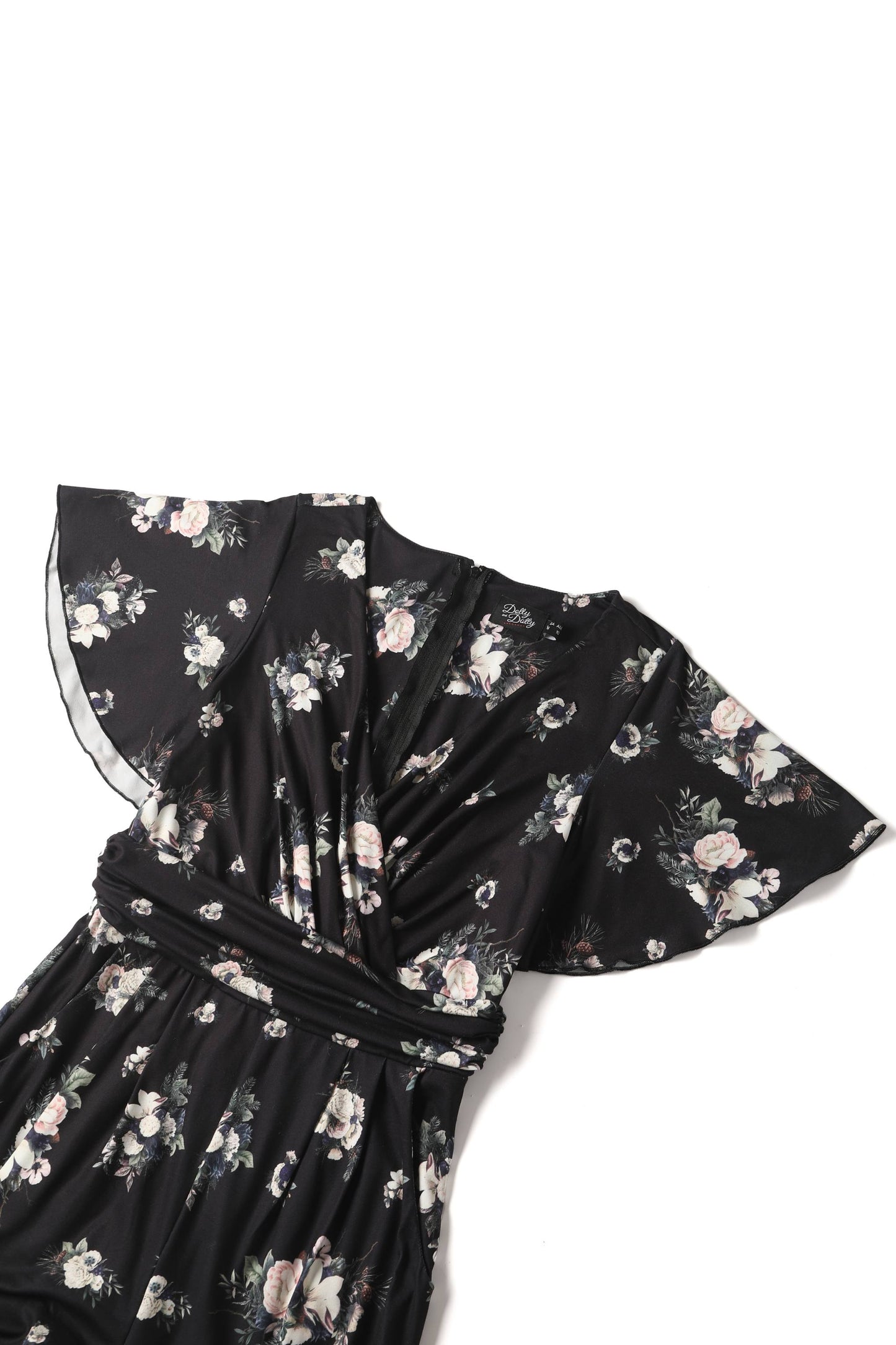 Esther Black Rose Butterfly Sleeved Jumpsuit