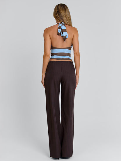 Elysa Pant Brown Pinstripe