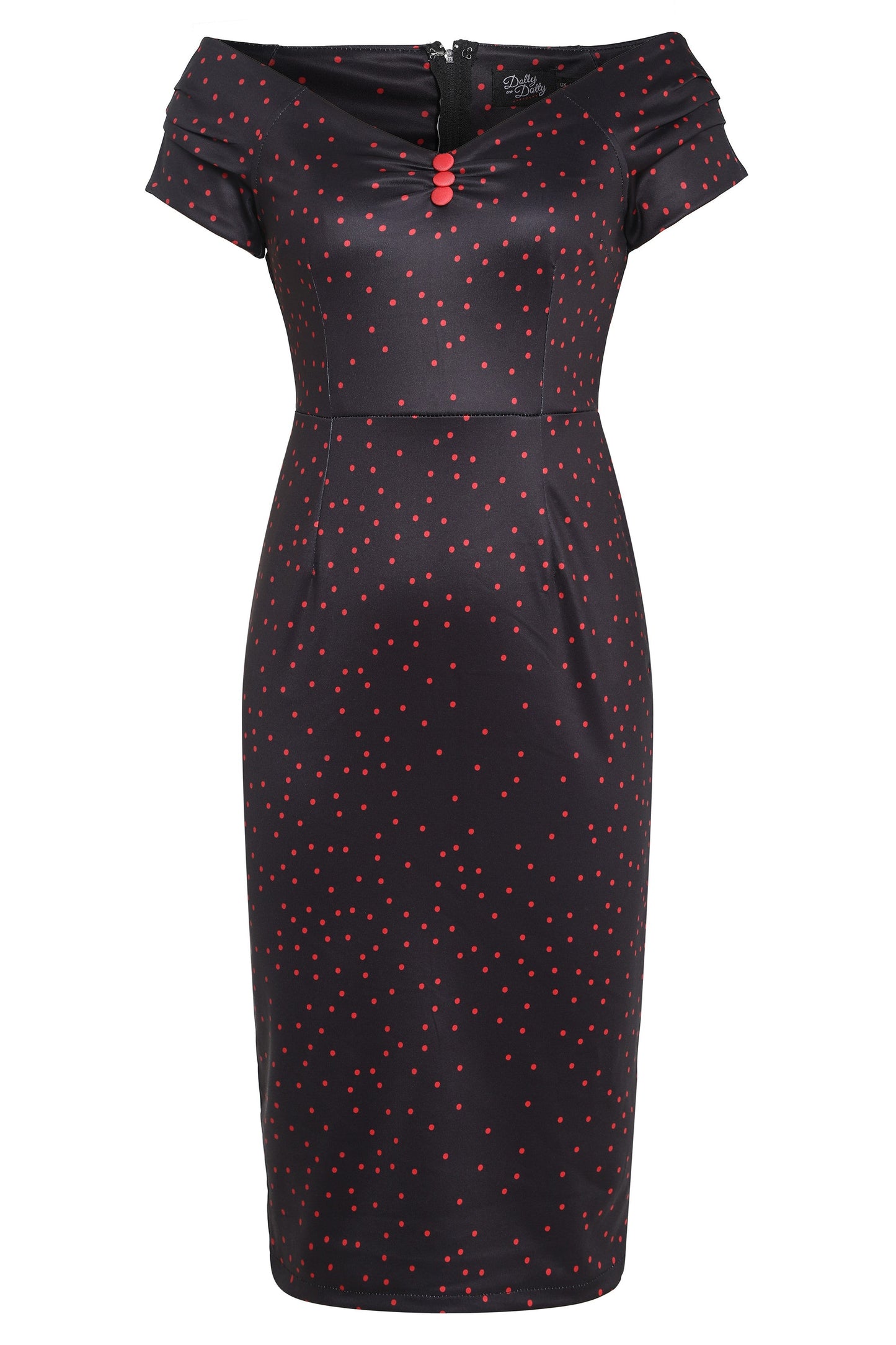 Beryl Purple & Red Polka Dot  Off Shoulder Pencil Dress