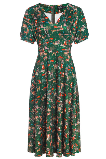 Julia Dark Green Woodland Sleeved Dress