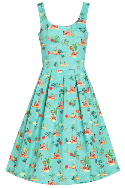 Amanda Turquoise Sunset Pinup Couple Swing Dress