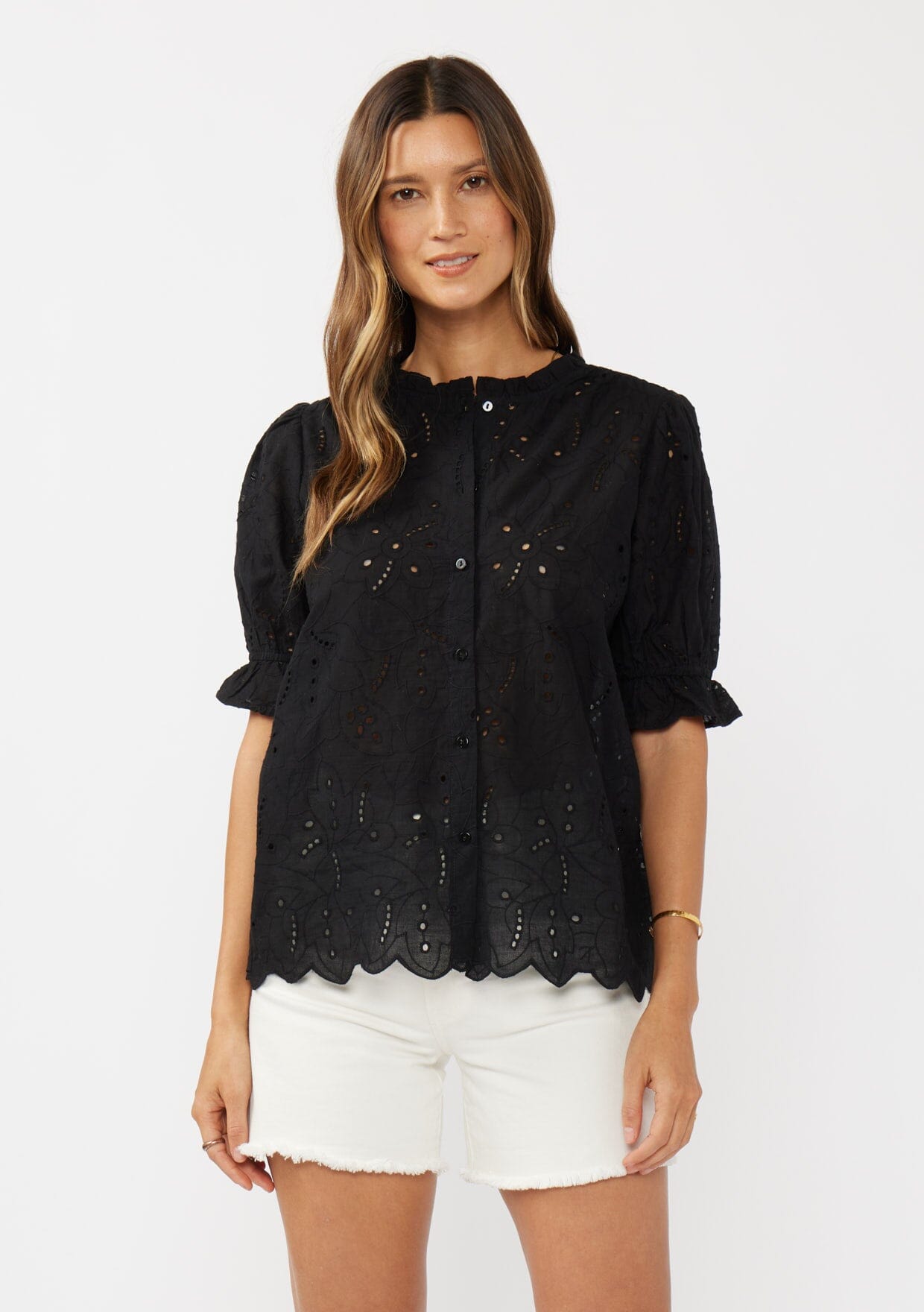 Sweetpea Eyelet Button Up Blouse